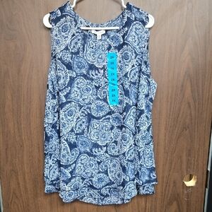 Cristina B Size 2XL Blue Paisley Flowy Sleeveless Blouse